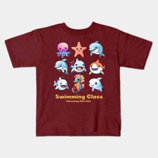 swimming class, swim kids rule, sea animals v2 Kids T-Shirt